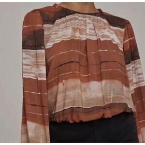 Bella Dahl Elastic Shirred Top Rust Colors Ladies Size Small Blouse